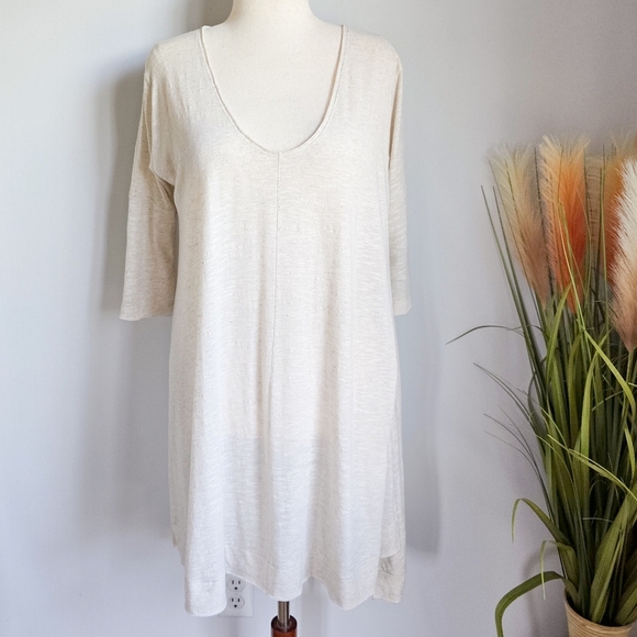 Free People Tri Sierra Linen Knit Cream Swing Oversized Tunic Top Size Medium - Picture 2 of 11